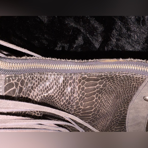 Express Gray Snakeskin Hobo Bag with Fringe - Picture 7 of 12